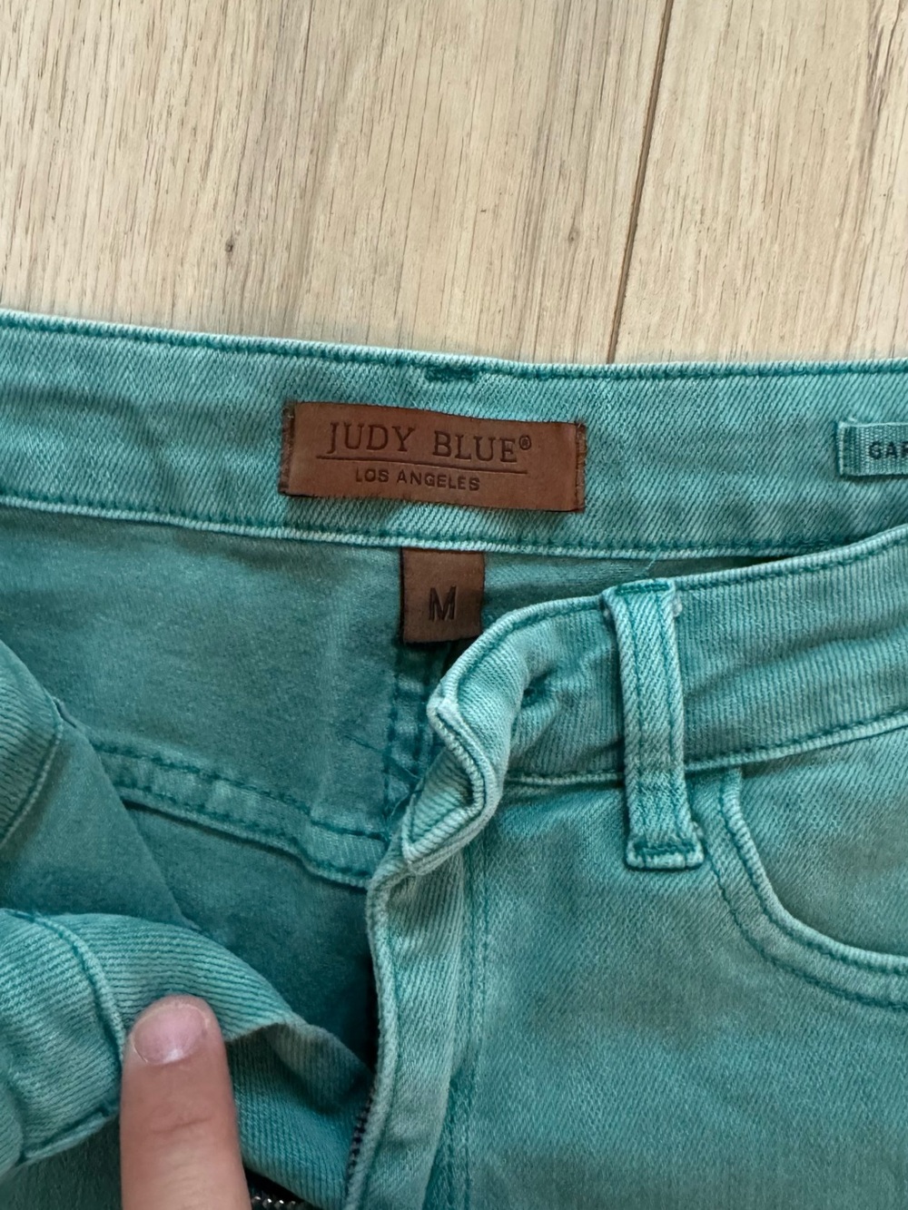 Judy Blue Sage Green High-Rise Frayed Hem Jean Shorts-Medium - Picture 3 of 3